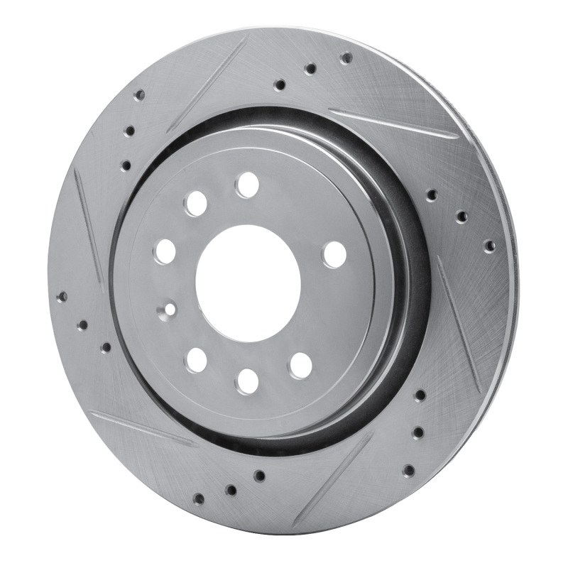 Cadillac BLS Brake Rotor (1) - Rear Left - R1 Concepts - Drilled & Slotted - Silver - `03-`11